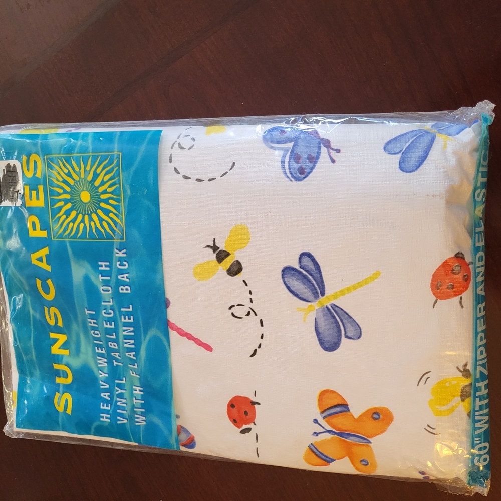 White Tablecloth with Colorful Insect Design